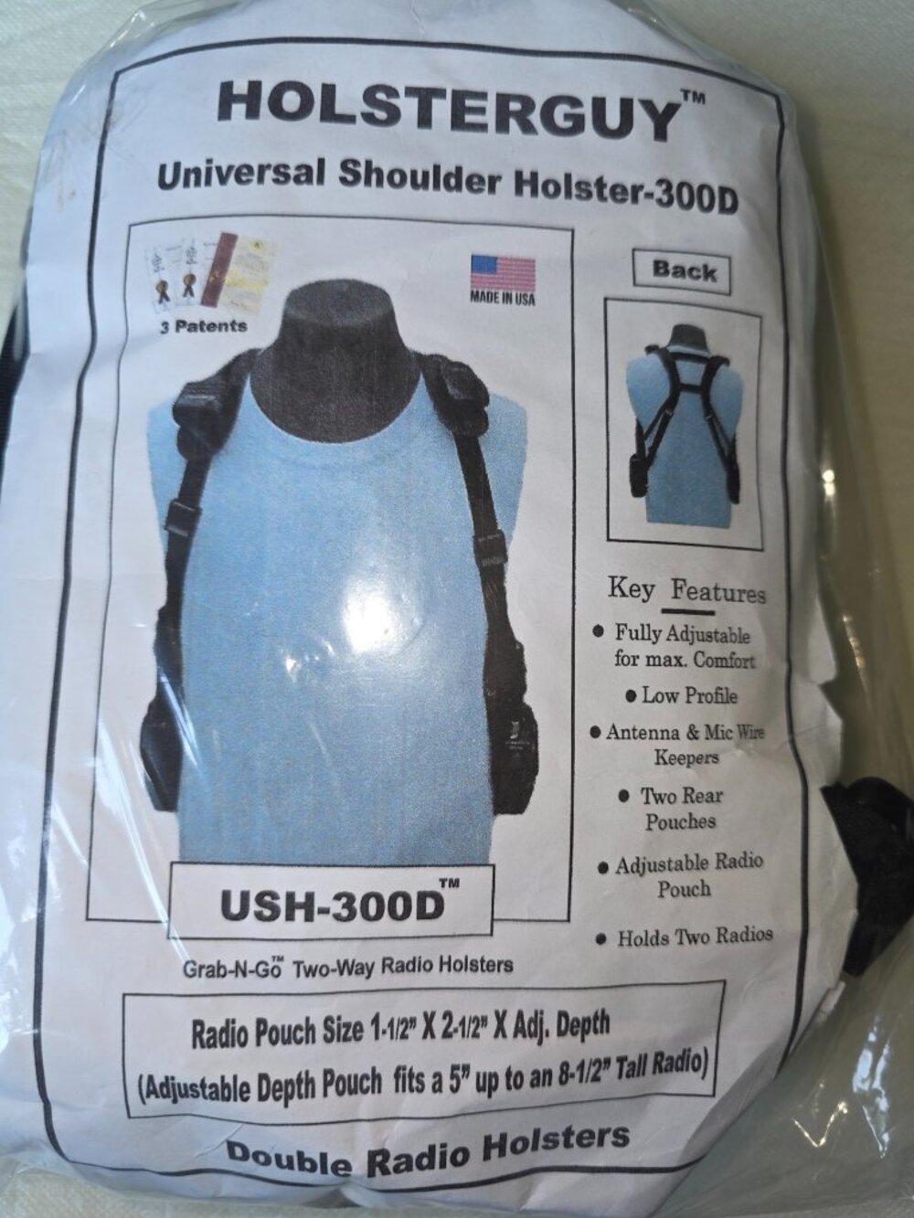 HOLSTERGUY USH-300D Double Radio Shoulder Holster Chest Harness Adjustable Pouch